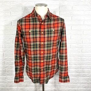 American Eagle Outfitters Mens Orange Plaid Shirt